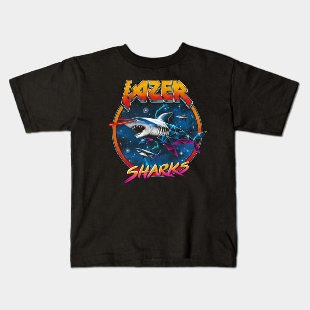 Lazer Sharks Kids T-Shirt by Vincent Trinidad Art